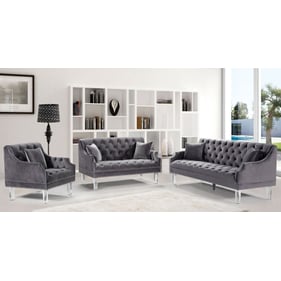 Design Edge Clermont  Grey Velvet 3pc Living Room Set