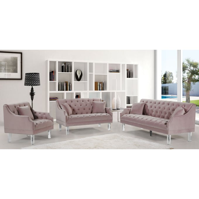 Design Edge Clermont  Pink Velvet 3pc Living Room Set DE-22781087