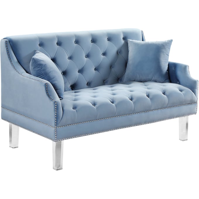 Meridian Furniture Roxy Sky Blue Velvet Loveseat MRD-635SKYBLU-L