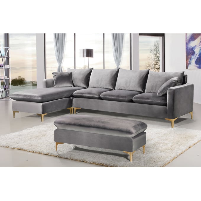 Meridian Furniture Naomi Grey 2pc Sectional with Ottoman MRD-636-Sectional-Grey-S2