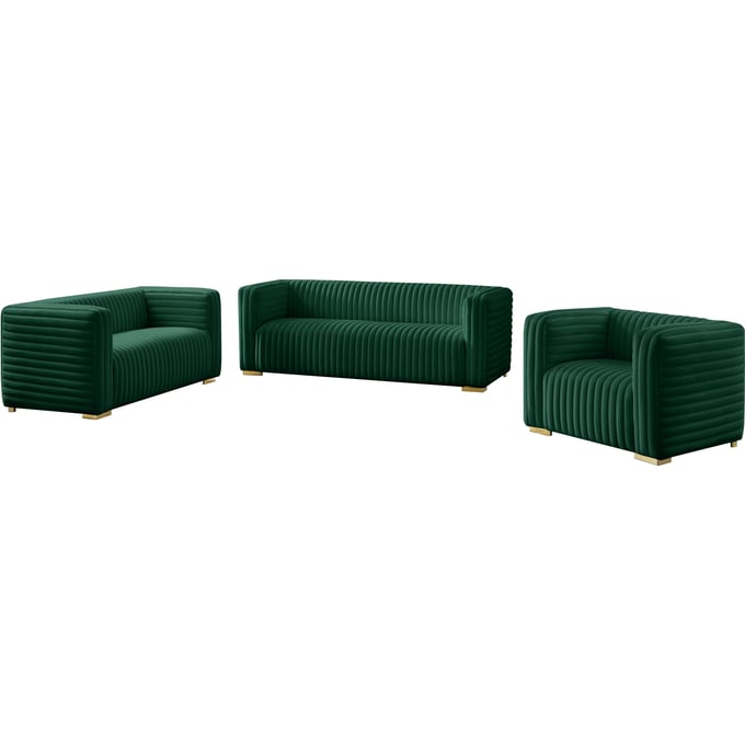 Meridian Furniture Ravish Green Velvet 3pc Living Room Set MRD-640Green-LR-S2