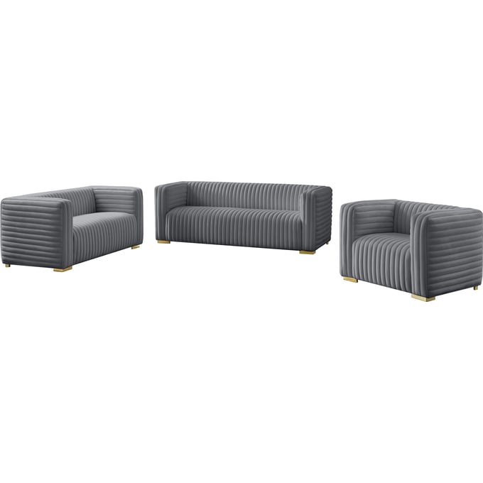 Meridian Furniture Ravish Grey Velvet 3pc Living Room Set MRD-640Grey-LR-S2