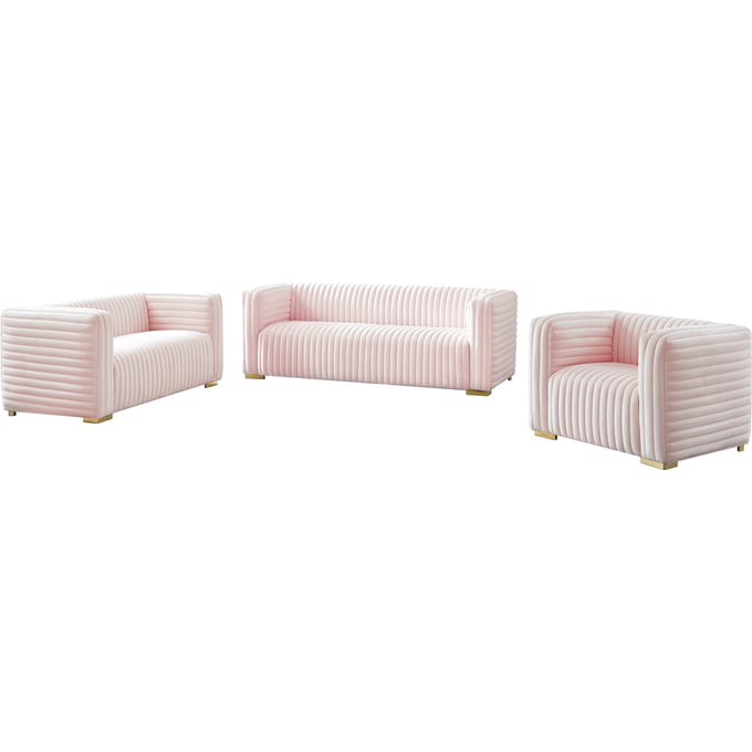 Meridian Furniture Ravish Pink Velvet 3pc Living Room Set MRD-640Pink-LR-S2