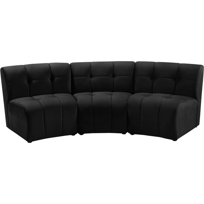 Meridian Furniture Limitless Black Velvet 3pc Modular Sectional MRD-645BLACK-3PC