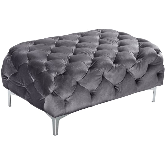 Meridian Furniture Mercer Grey Velvet Ottoman MRD-646GRY-OTT