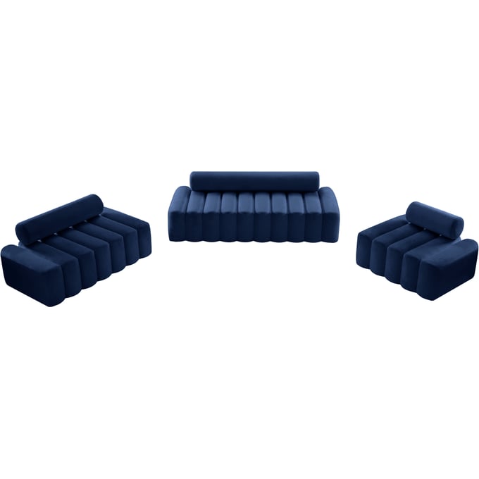 Meridian Furniture Melody Navy Velvet 3pc Living Room Set MRD-647Navy-LR-S2