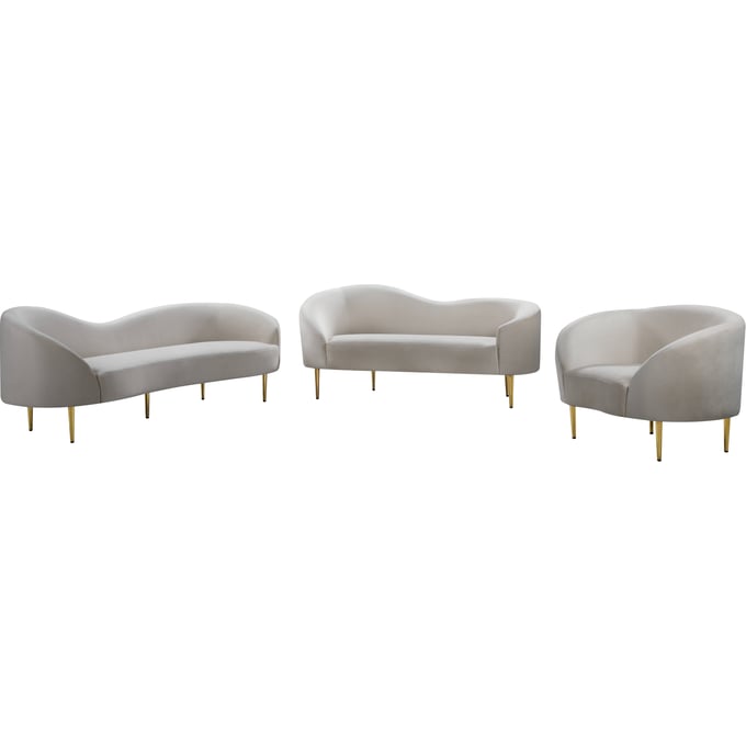 Design Edge Cashmere  Cream Velvet 3pc Living Room Set DE-23272369