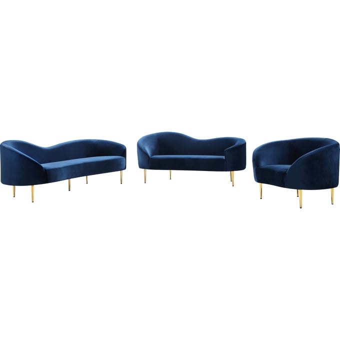 Design Edge Cashmere  Navy Velvet 3pc Living Room Set DE-23272389