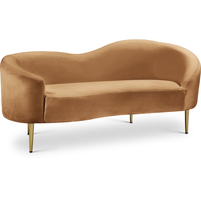 Meridian Furniture Ritz Saddle Velvet Gold Loveseat MRD-659SADDLE-L