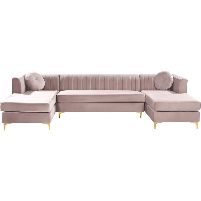 Meridian Furniture Graham Pink Velvet 3pc Sectional MRD-661PINK-SECTIONAL