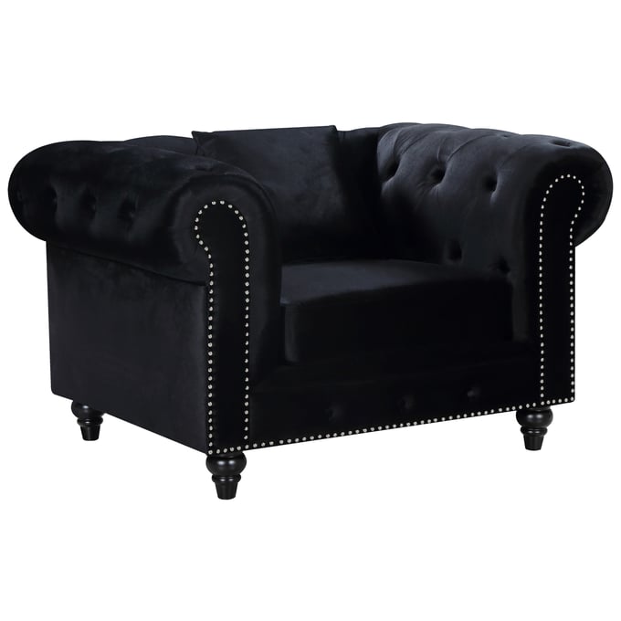 Meridian Furniture Chesterfield Black Velvet Chair MRD-662BL-C