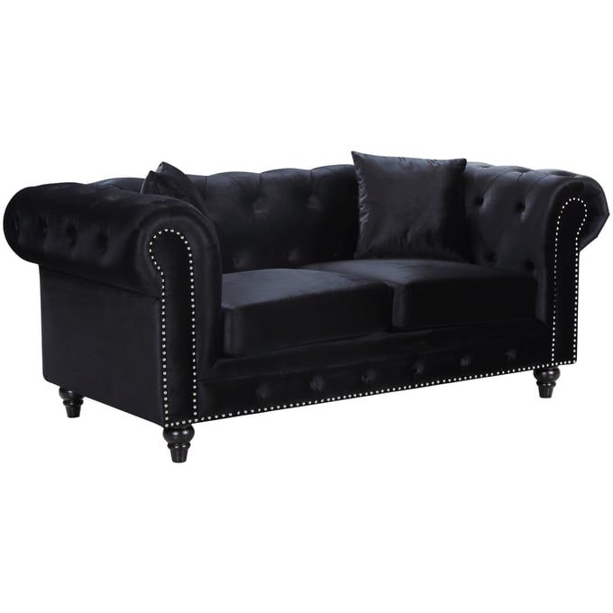 Meridian Furniture Chesterfield Black Velvet Loveseat MRD-662BL-L