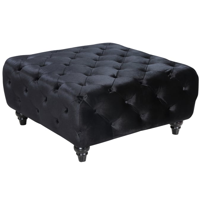 Meridian Furniture Chesterfield Black Velvet Ottoman MRD-662BL-OTT