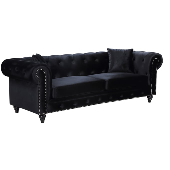 Meridian Furniture Chesterfield Black Velvet Sofa MRD-662BL-S