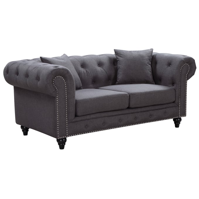 Meridian Furniture Chesterfield Grey Linen Loveseat MRD-662GRY-L