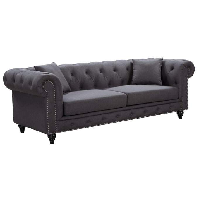 Meridian Furniture Chesterfield Grey Linen Sofa MRD-662GRY-S