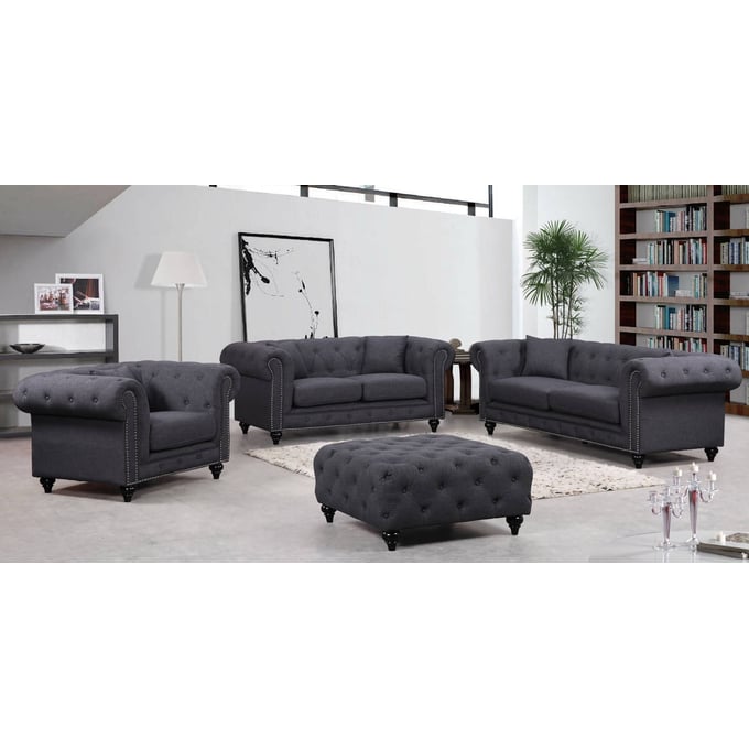 Meridian Furniture Chesterfield Grey 4pc Living Room Set MRD-662-GRY-LR-SET2