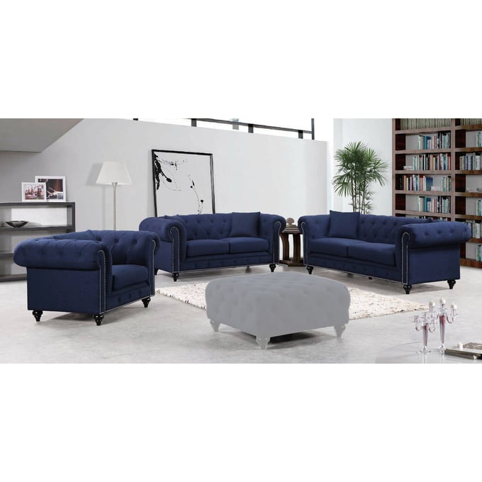 Meridian Furniture Chesterfield Navy 3pc Living Room Set MRD-662-NVY-LR-SET7