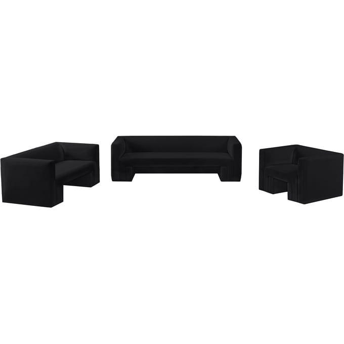 Meridian Furniture Henson Black Velvet 3pc Living Room Set MRD-665BLACK-LR-S1