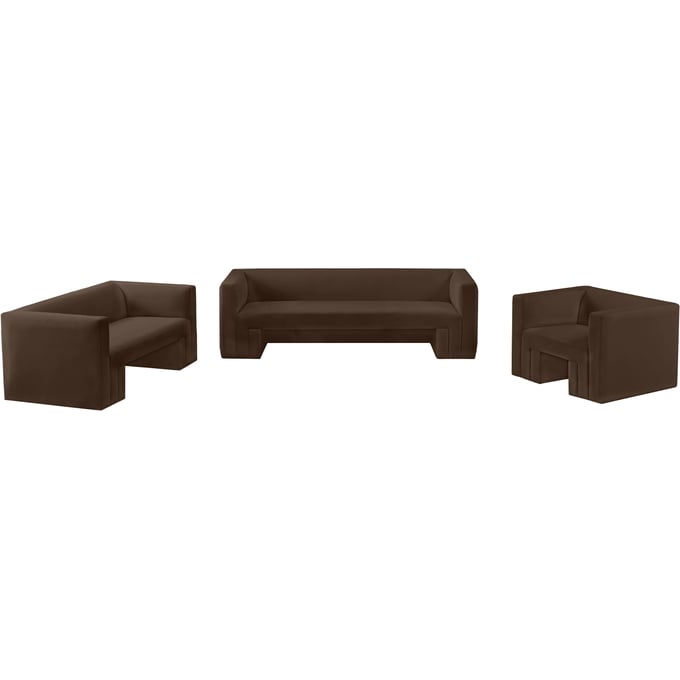 Meridian Furniture Henson Brown Velvet 3pc Living Room Set MRD-665BROWN-LR-S1