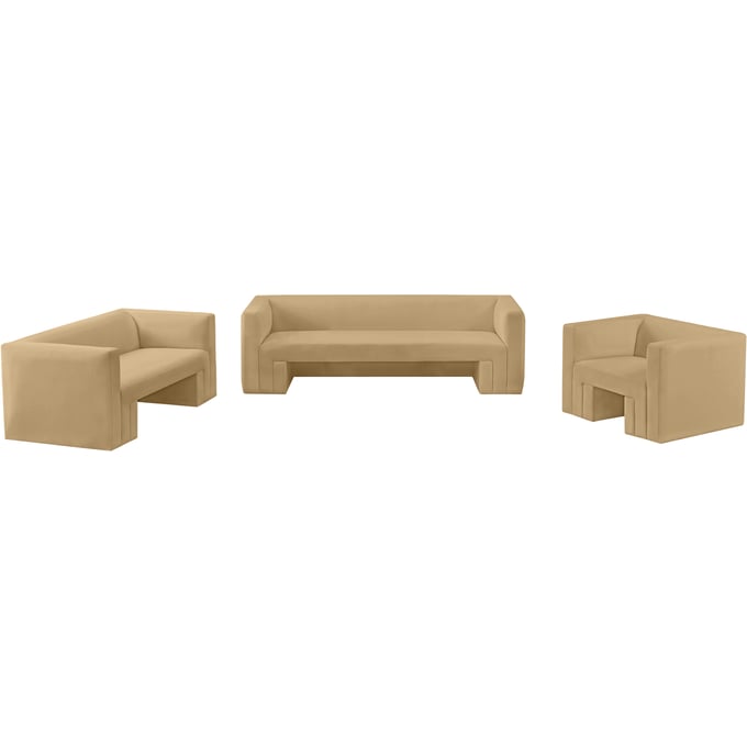 Meridian Furniture Henson Camel Velvet 3pc Living Room Set MRD-665CAMEL-LR-S1