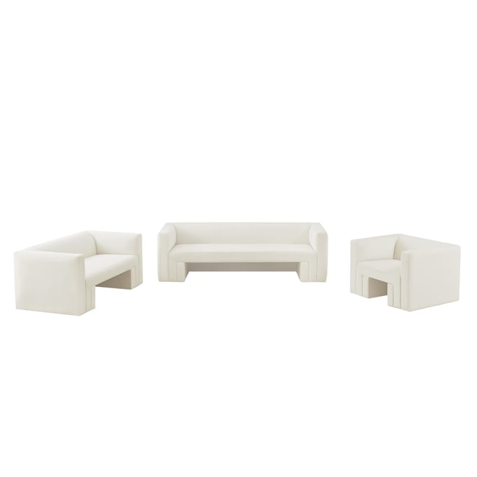 Meridian Furniture Henson Cream Velvet 3pc Living Room Set MRD-665CREAM-LR-S1