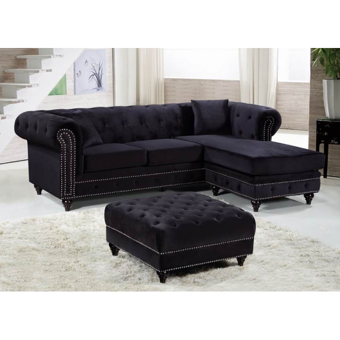 Meridian Furniture Sabrina Black 2pc Sectional with Ottoman MRD-667-SEC-S1