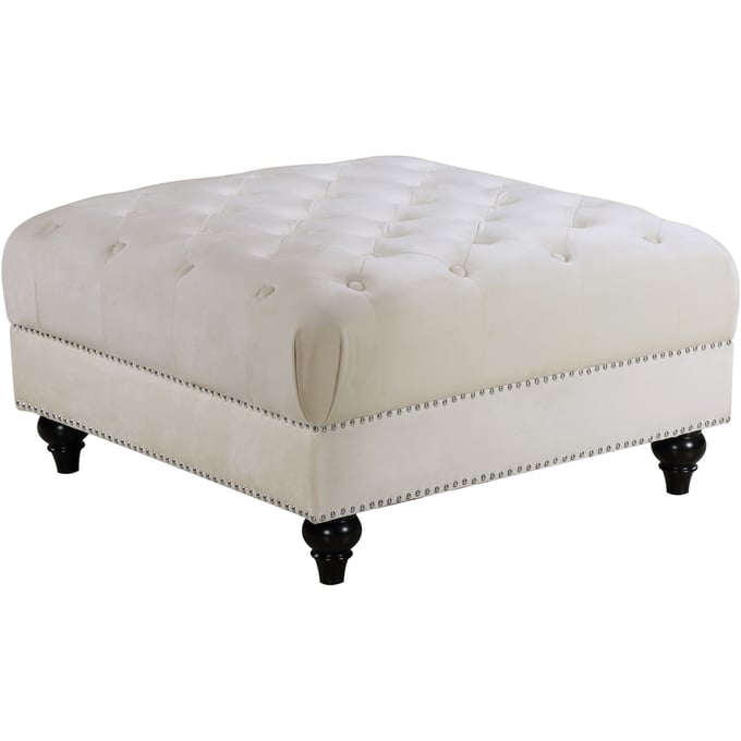 Meridian Furniture Sabrina Cream Velvet Ottoman MRD-667CREAM-OTT