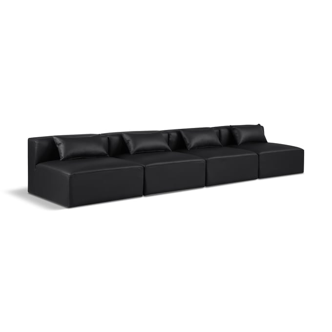 Meridian Furniture Cube Black Vegan Leather 4pc Modular Armless Sofa MRD-668BLACK-S144A