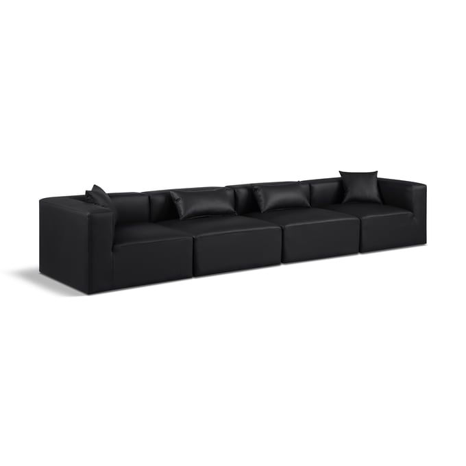 Meridian Furniture Cube Black Vegan Leather 4pc Modular Sofa MRD-668BLACK-S144B