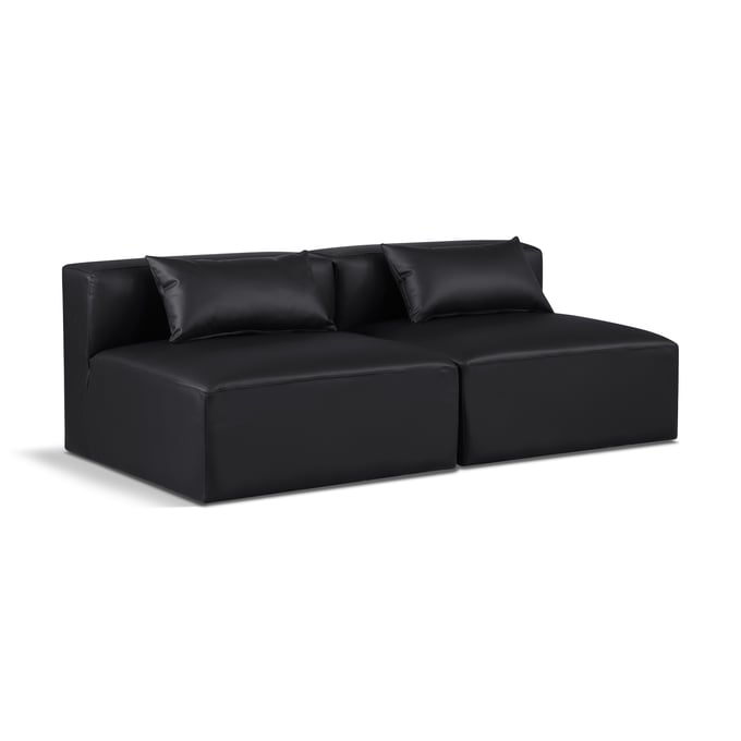 Meridian Furniture Cube Black Vegan Leather 2pc Modular Armless Sofa MRD-668BLACK-S72A