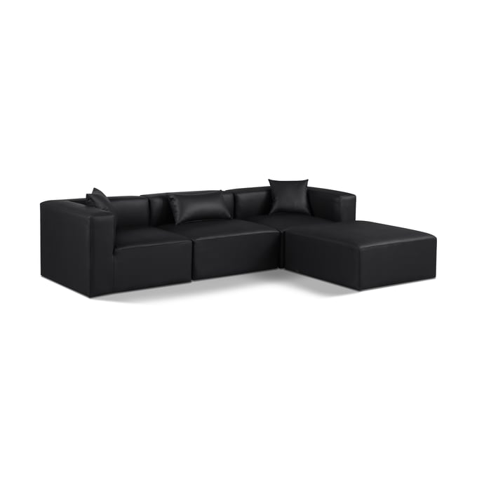 Meridian Furniture Cube Black Vegan Leather 4pc Modular Sectional MRD-668BLACK-SEC4A