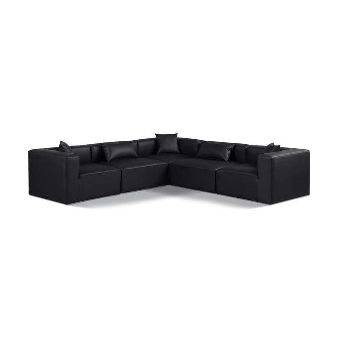 Meridian Furniture Cube Black Vegan Leather Modular 5pc Sectional MRD-668BLACK-SEC5C