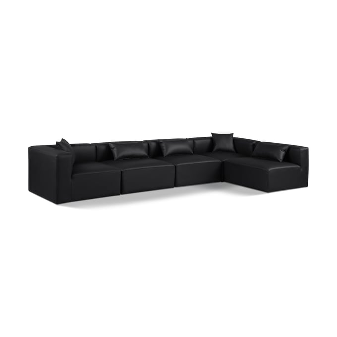 Meridian Furniture Cube Black Leather 5pc Modular Sectional MRD-668BLACK-SEC5D