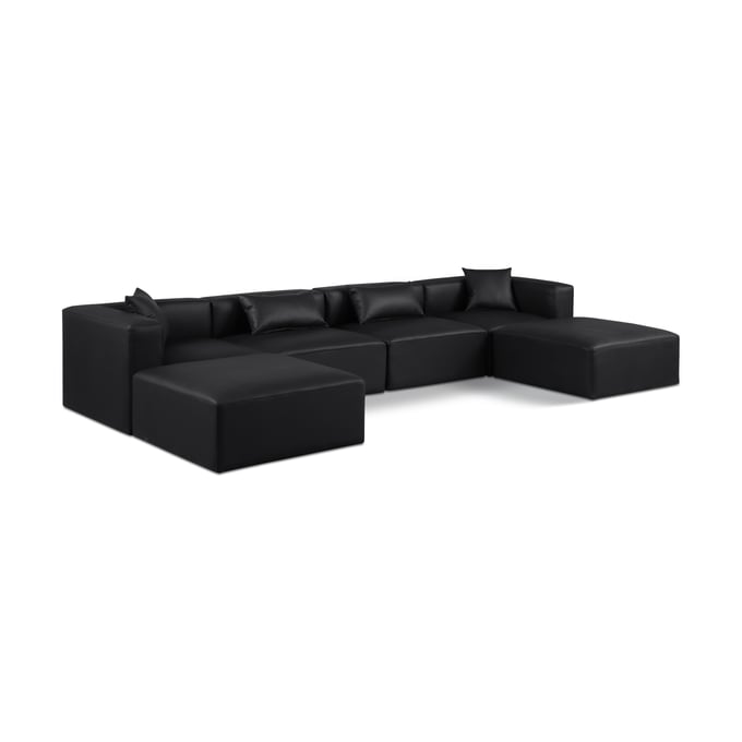 Meridian Furniture Cube Black Vegan Leather Modular 6pc Sectional MRD-668BLACK-SEC6B