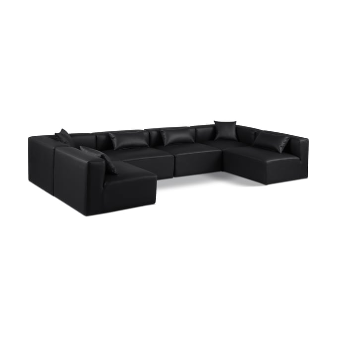 Meridian Furniture Cube Black Leather 6pc Modular Sectional MRD-668BLACK-SEC6D