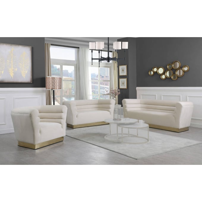 Design Edge Lapstone  Cream Velvet 3pc Living Room Set DE-23463847