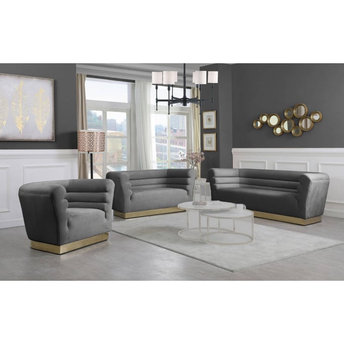 Meridian Furniture Bellini Grey Velvet 3pc Living Room Set MRD-669Grey-LR-S1