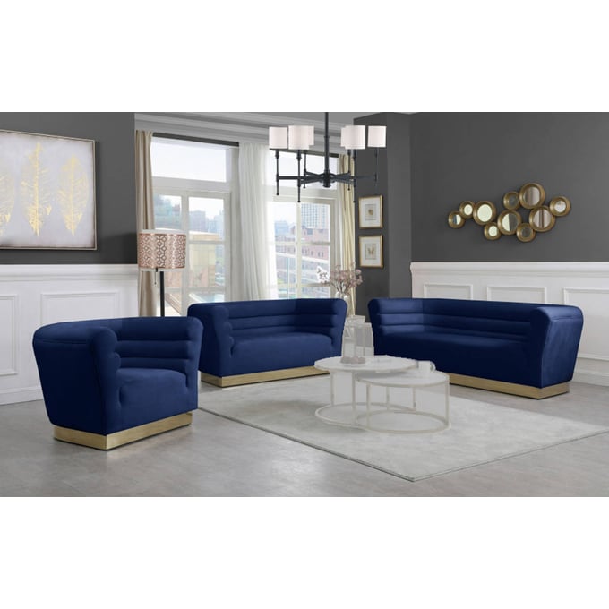 Meridian Furniture Bellini Navy Velvet 3pc Living Room Set MRD-669Navy-LR-S1