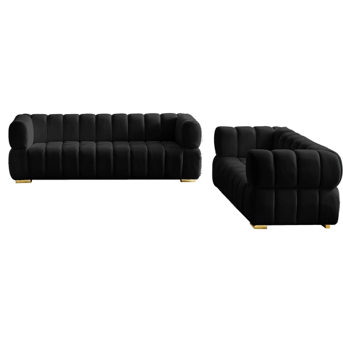 Meridian Furniture Gwen Black Velvet 2pc Living Room Set MRD-670Black-LR-S1