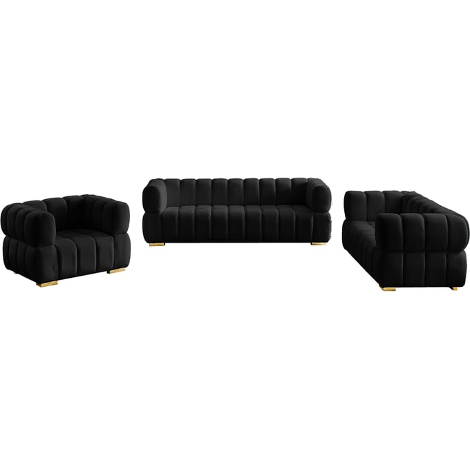 Meridian Furniture Gwen Black Velvet 3pc Living Room Set MRD-670Black-LR-S2