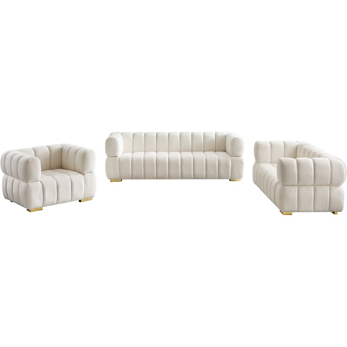 Meridian Furniture Gwen Cream Velvet 3pc Living Room Set MRD-670Cream-LR-S2