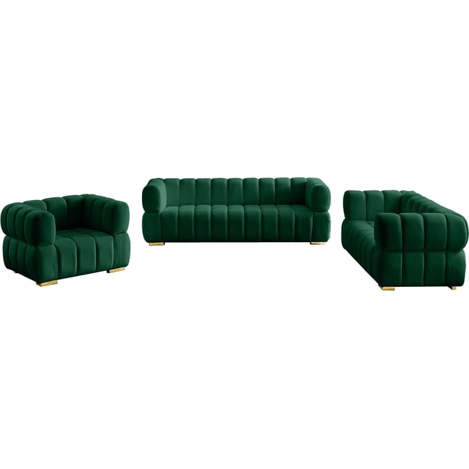 Meridian Furniture Gwen Green Velvet 3pc Living Room Set MRD-670Green-LR-S2