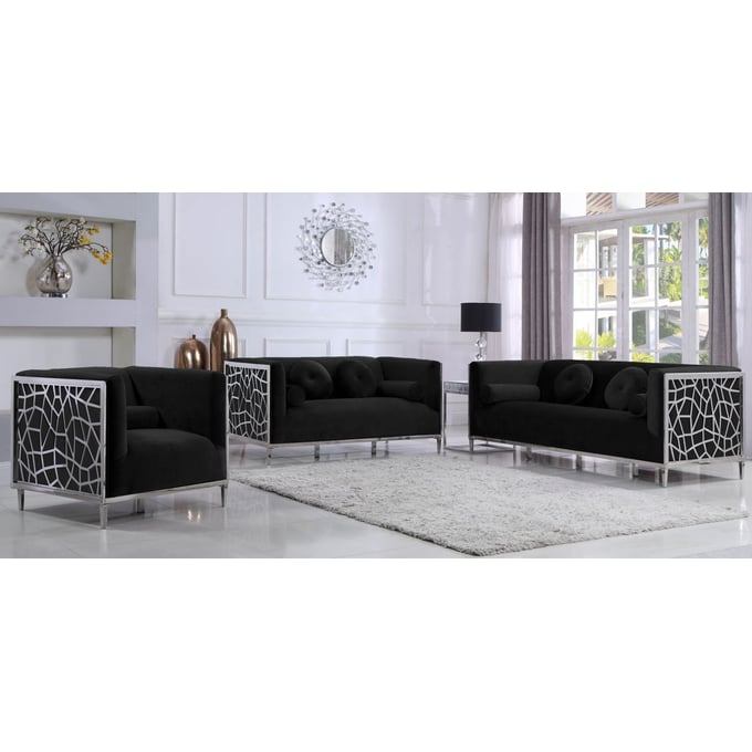 Meridian Furniture Opal Black 3pc Living Room Set MRD-672-LR-S1