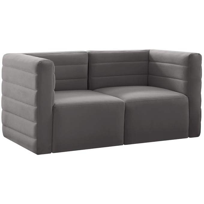 Meridian Furniture Quincy Grey Velvet Modular 2pc Sofa MRD-677GREY-S63