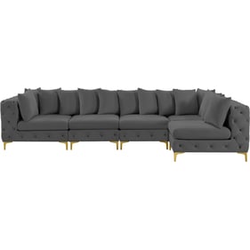 Meridian Furniture Tremblay Grey Velvet 5pc Modular Sectional