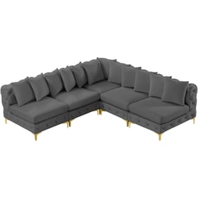 Meridian Furniture Tremblay Grey Velvet Modular 5pc Sectional