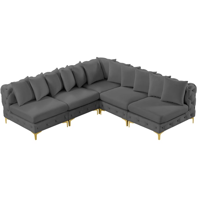 Meridian Furniture Tremblay Grey Velvet Modular 5pc Sectional MRD-686GREY-SEC5B