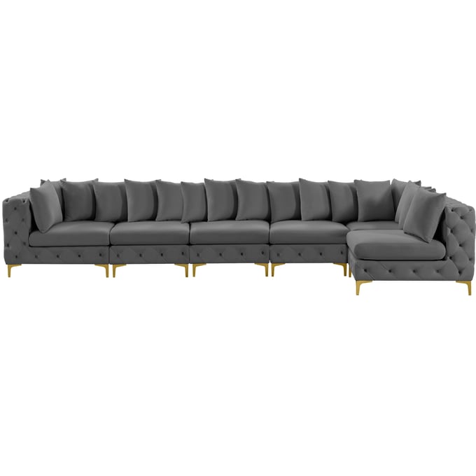 Meridian Furniture Tremblay Grey Velvet 6pc Modular Sectional MRD-686GREY-SEC6C