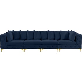 Meridian Furniture Tremblay Navy Velvet 4pc Modular Sofa